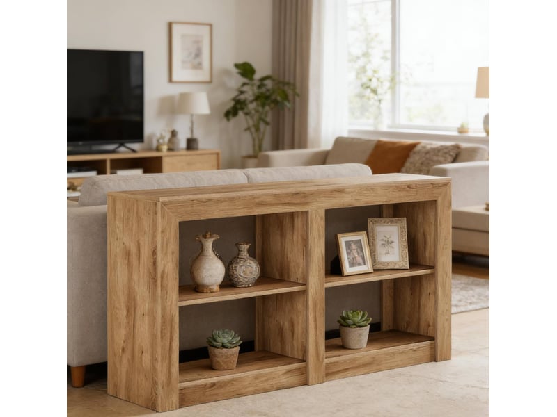  Console d'entrée à 3 niveaux ouverts avec étagère divisée, style rustique, pour salon et entrée, en mdf marron  - Conforama E