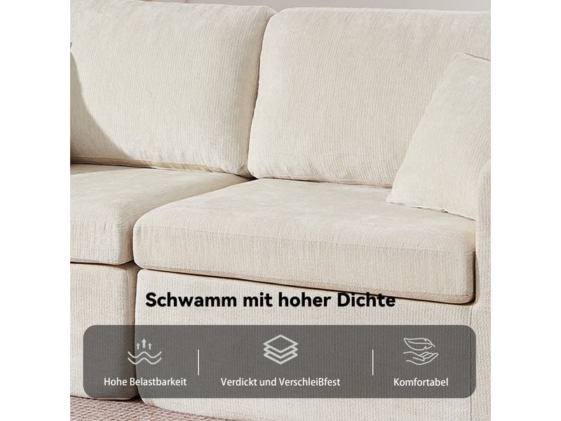  Canapé droit 2 places avec usb, poches latérales et porte-gobelets  - coussins, chenille - beige  - Conforama E