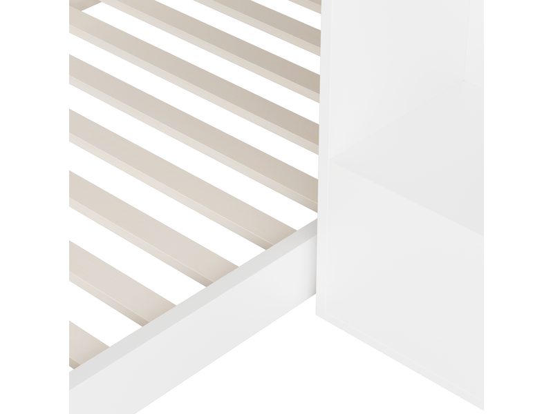  Lit superposé enfant 200×90 cm par couchage avec escalier de rangement et garde-corps, sans matelas, blanc  - Conforama E
