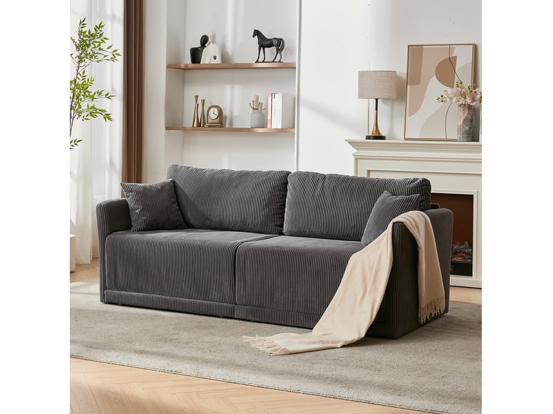 Canapé convertible 2 places 182 x 88 x 84 cm en velours côtelé gris chicfurn - Conforama B