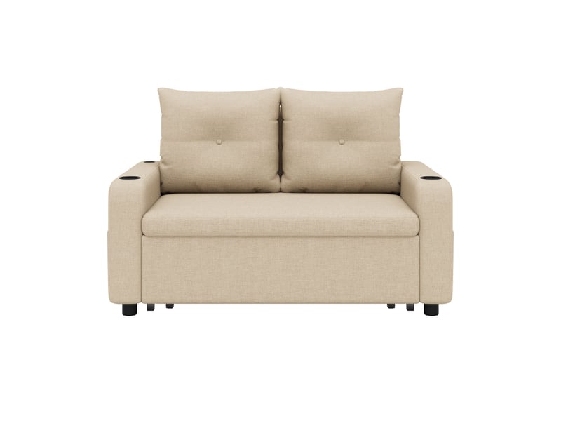 Canapé convertible 2 places beige en tissu effet lin, canapé 3 en 1 avec fonction couchage, ports usb et usb-c, 131 x 81 x 94 cm - Conforama A
