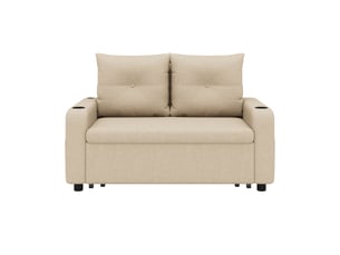 Canapé convertible 2 places beige en tissu effet lin, canapé 3 en 1 avec fonction couchage, ports usb et usb-c, 131 x 81 x 94 cm