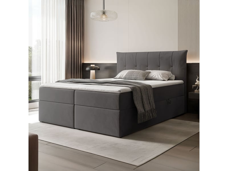 Lit coffre chester - 180x200 cm - avec matelas et surmatelas - velours dense - gris CHESTER - Conforama B
