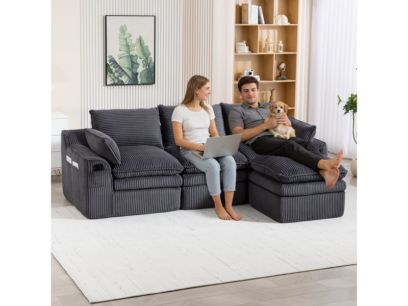  Canapé d'angle réversible fixe 3 places tissu gris canapé compressible - Conforama B