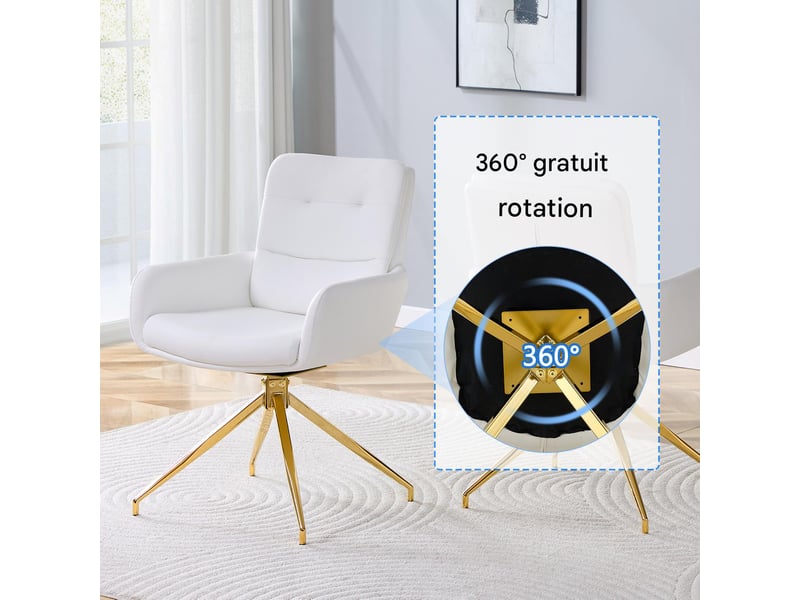  Lot de 2 chaises pivotantes à 360° en similicuir pu blanc et métal doré W3658P391035 - Conforama D