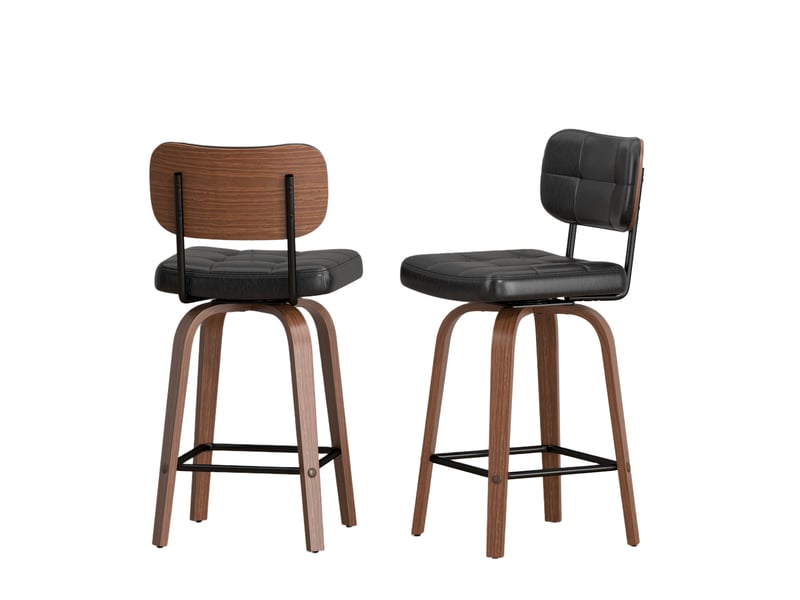  Lot de 2 tabourets de bar pivotants 360°,similicuir et bois,noir et bois foncé  - Conforama D