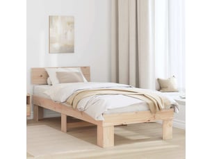 Lit adulte, lit simple, cadre de lit avec tête de lit naturel 90x200cm pin massif cf3217