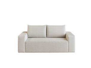 Canapé droit 2 places 180 cm en velours côtelé, assise profonde, mousse haute élasticité, sans montage, blanc crème
