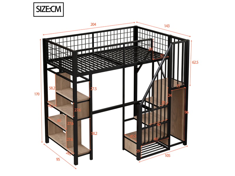  Lit mezzanine 90x200 cm coloris noir métal lit enfant noir - Conforama C
