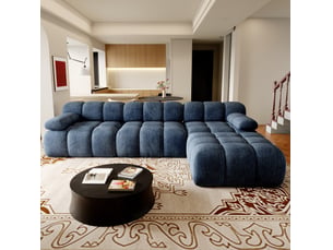 Canapé d'angle compressé 300x200x68 cm 4 places, pour salon, design moderne, contemporain, mousse douce et tissu, bleu