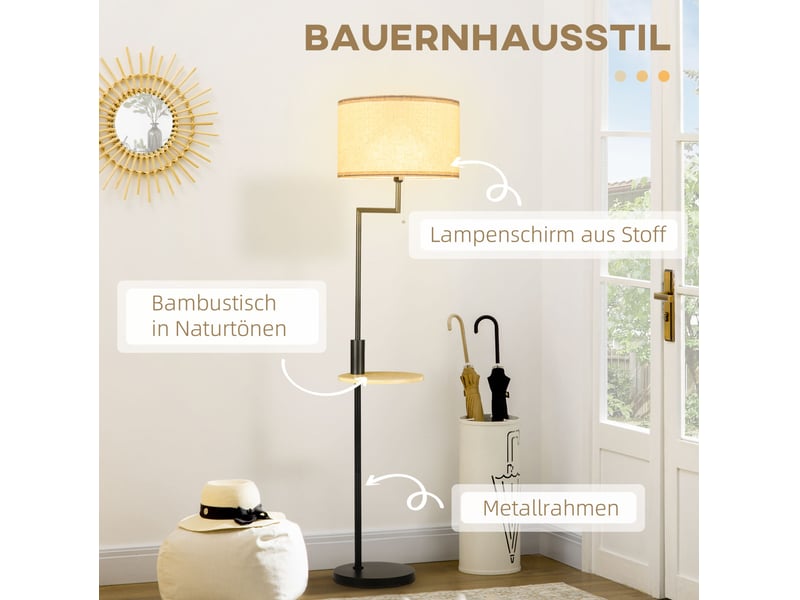  Lampadaire avec tablette et usb, 40x168 cm, métal, blanc, sans ampoule  - Conforama E