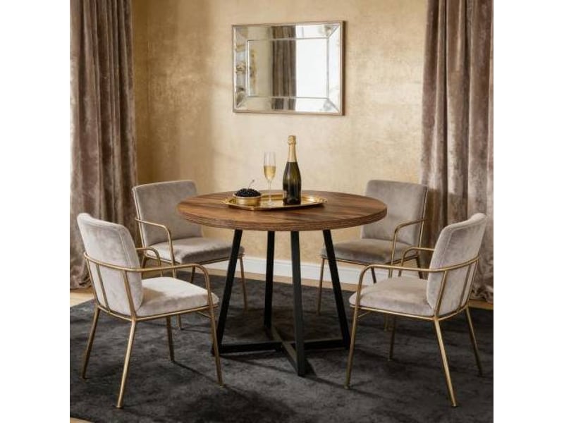  Table de salle à manger ronde pour 2 à 4 personnes avec piètement métal style industriel noir et marron rustique  - Conforama E