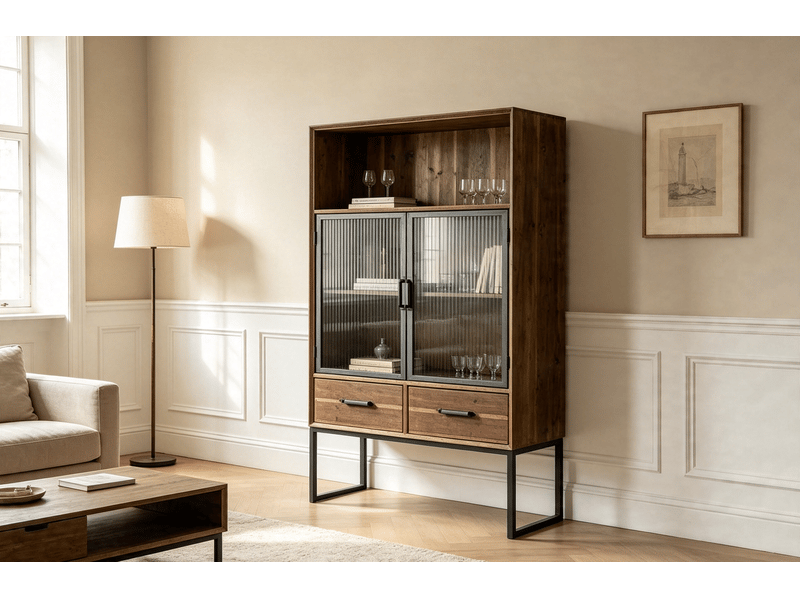 Armoire dkd home decor noir bois métal verre (70 x 34.5 x 160 cm)  - Conforama C
