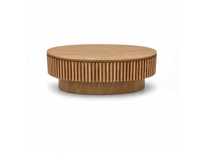  Table basse ovale 98x60x35 cm coloris bois naturel avec rangement caché  - Conforama A