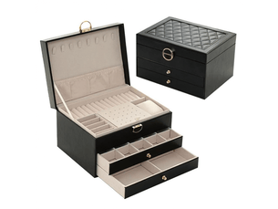 Boite a bijoux, rangement bijoux 3 niveaux boite , boite à bijoux femme boite rangement bijouxrange,noir
