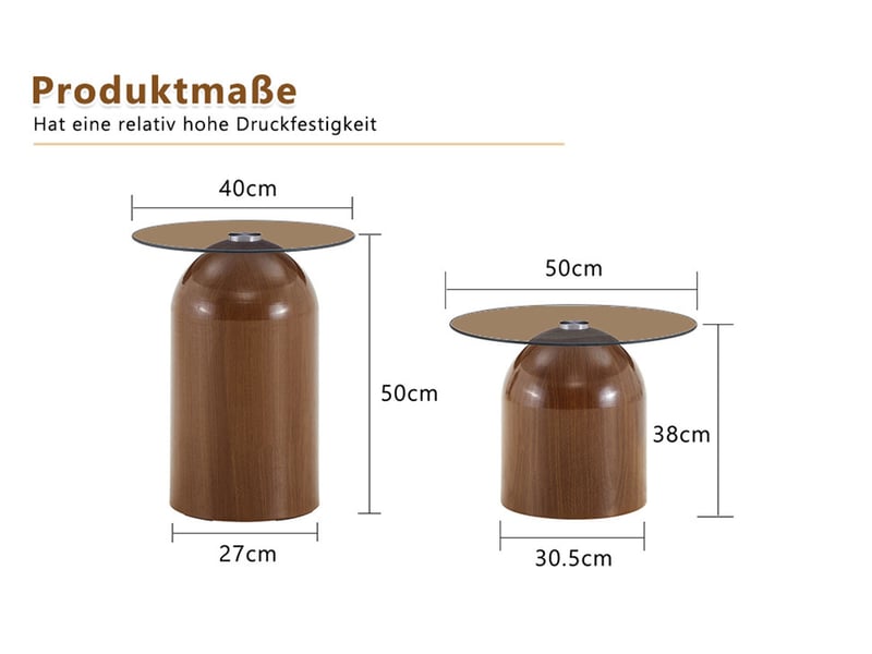  Lot de 3 tables basses brun en verre trempé et acier carboné, piétement demi-sphère  - Conforama D