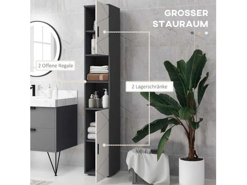 Meuble colonne de salle de bain, 30x30x183 cm, avec rangement, bois, gris - Conforama D