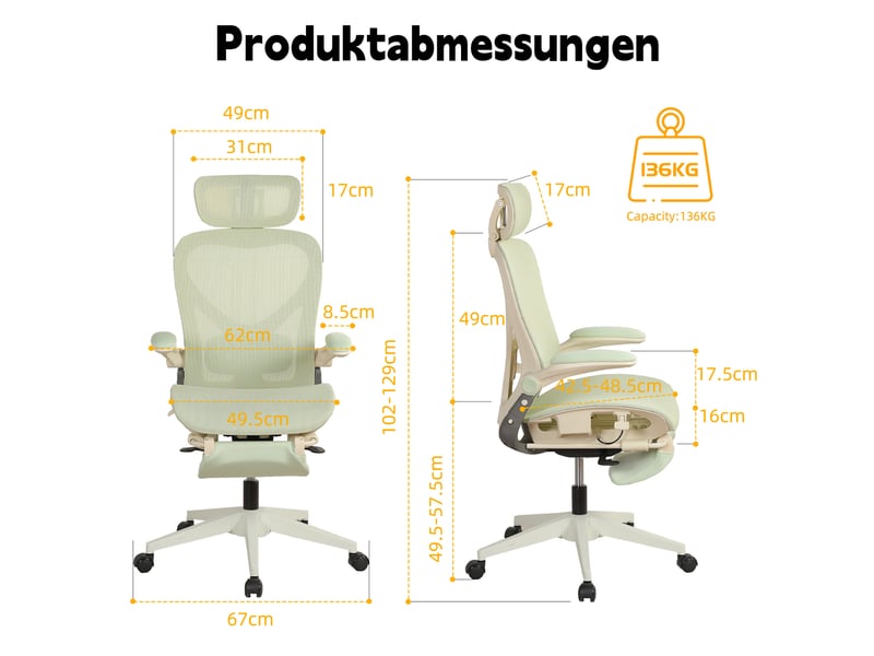  Fauteuil de bureau ergonomique pliable avec soutien lombaire et appui-tête 3d vert evryae  - Conforama D