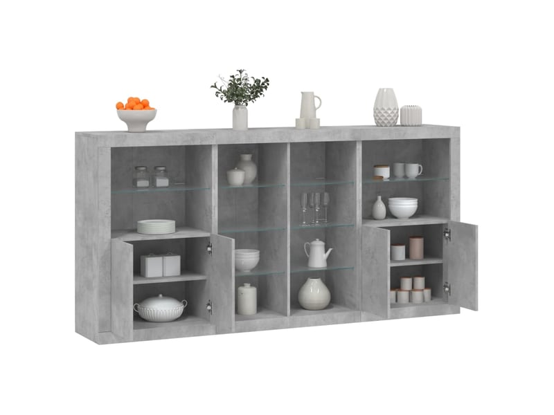  Buffet - bahut - meuble de rangement avec lumières led gris béton 202x37x100 cm  - Conforama B