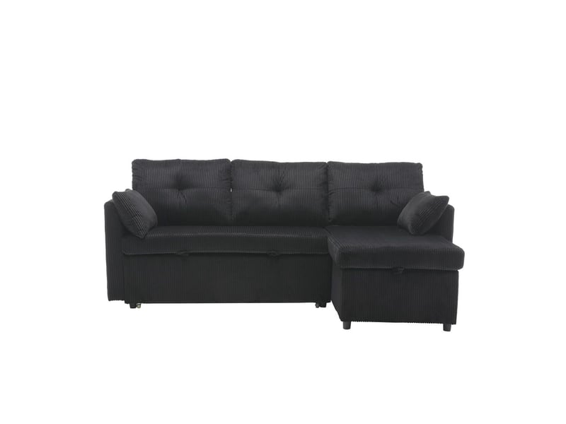 Petit Canapé Convertible 1 Place Avec Pouf Rangement - Dimensions 129,5x82x93 Cm, Tissu Lin, Couleur Noir