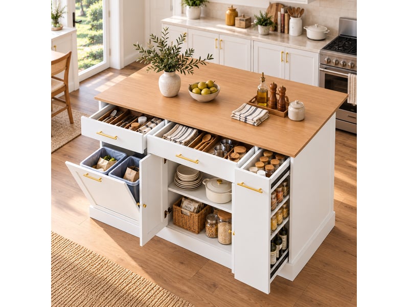  Îlot de cuisine 120x70x91,5 cm blanc et naturel avec plateau rabattable  - Conforama B