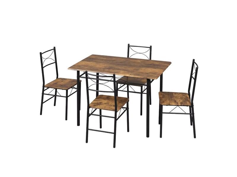  Ensemble table et 4 chaises industriel 110x70 cm, plateau mdf et pieds métal marron rustique  - Conforama A