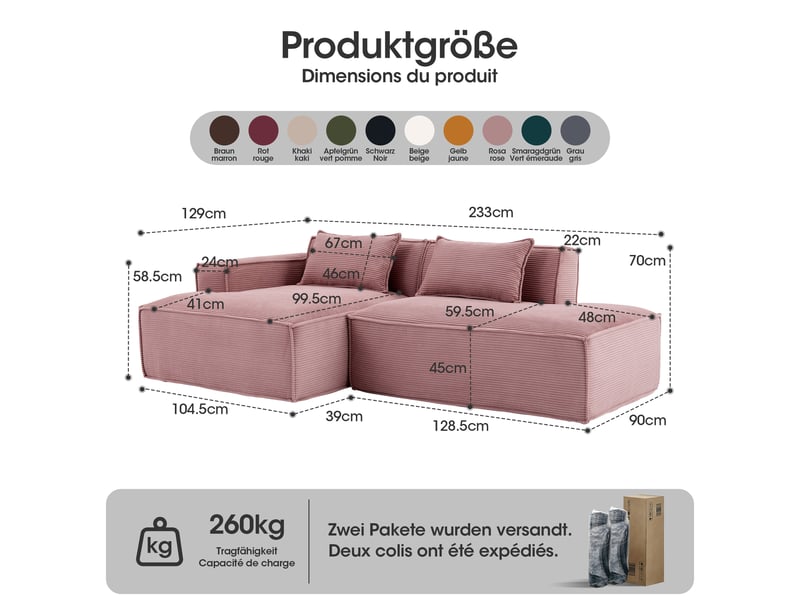  Canapé 3 places en tissu avec 2 coussins, assise ressorts ensachés et mousse haute densité, design épuré  - Conforama C