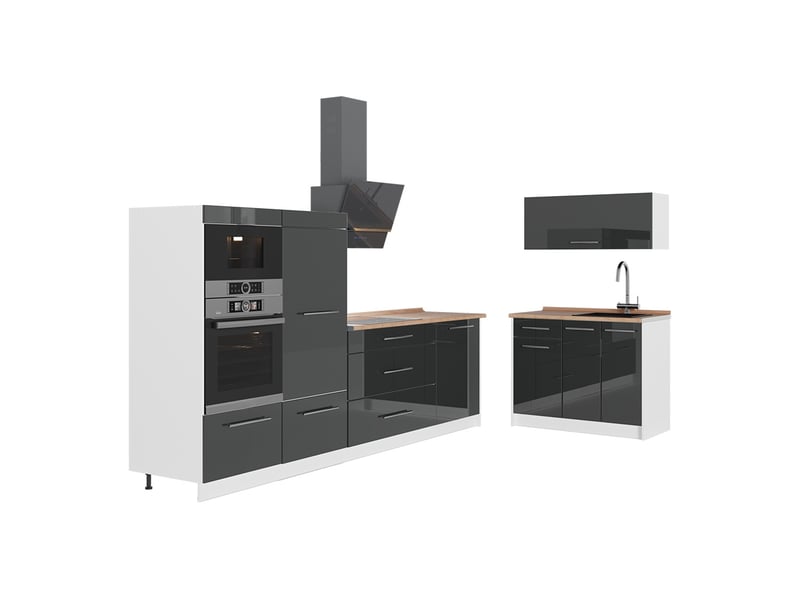  Vicco cuisine, anthracite haute brillanceblanc, 380cm, pt chêne  - Conforama A