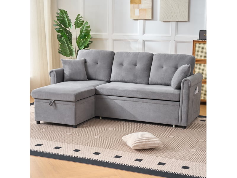 Canapé d'angle modenvie convertible réversible 206 x 130 cm en chenille gris - Conforama E
