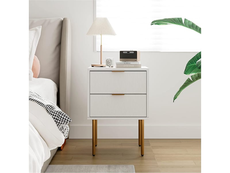  Table de chevet moderne à 2 tiroirs rainurés – rangement compact – pieds métal doré – idéale pour chambre, salon, entrée PHO_0ZGPVKE5 - Conforama D