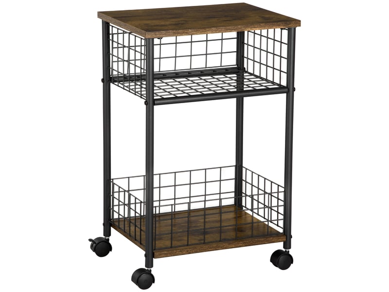 Chariot de cuisine de style industriel avec 1 étagère 1 panier de rangement et 4 roulettes en acier dimensions 40 x 30 x 62 cm noir et marron - Conforama A