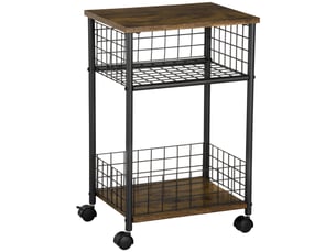 Chariot de cuisine de style industriel avec 1 étagère 1 panier de rangement et 4 roulettes en acier dimensions 40 x 30 x 62 cm noir et marron