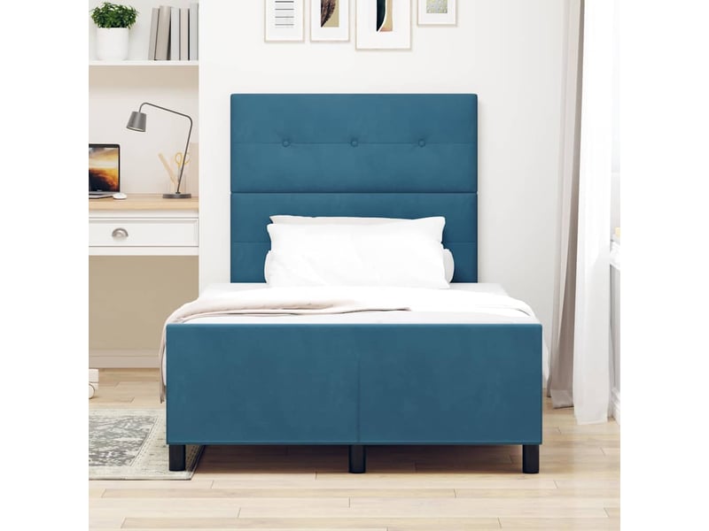 Lit double- lit adulte - lit à ressorts avec tête de lit bleu foncé 120 x 190 cm velours - Conforama B