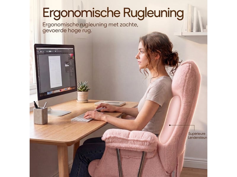  Dowinx fauteuil gaming ergonomique avec repose-pieds, ressorts ensachés, revêtement teddy fleece, charge max. 181 kg,rose  - Conforama C