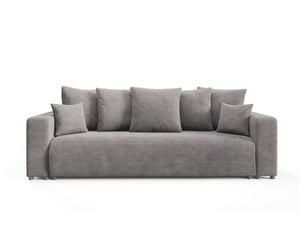 Canapé droit convertible 4 places Velours gris avec coffre de rangement