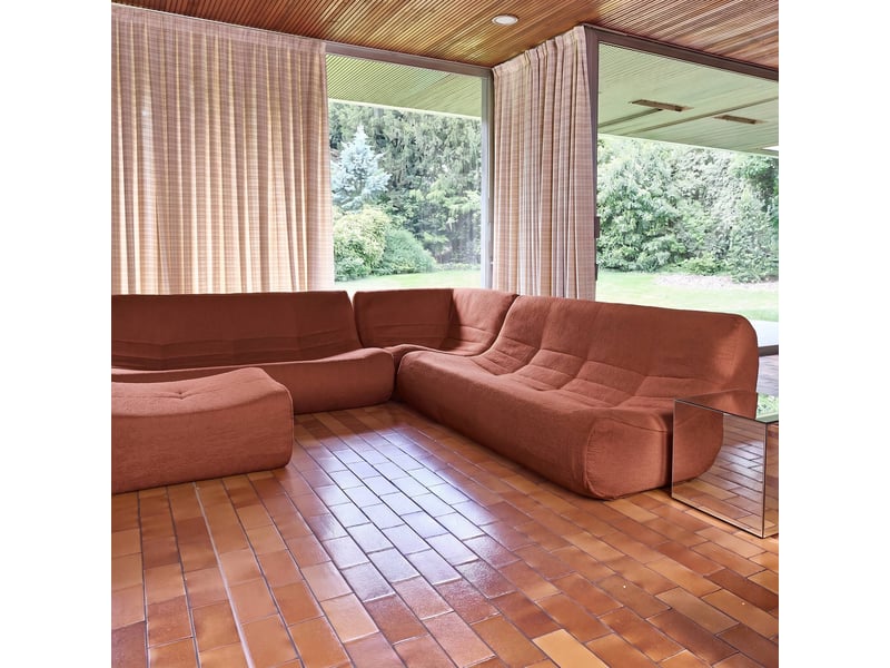 Canapé d'angle modulable 7 places avec repose pied bouclette texturée terracotta - sokol - Conforama C