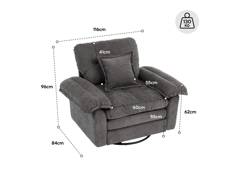  Fauteuil rotatif 360° en chenille vert - fauteuil pivotant surdimensionné pour salon et chambre avec coussin de soutien ergonomique  - Conforama C