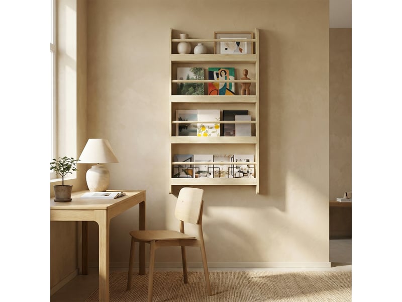  Bibliothèque murale à 4 étagères, bibliothèque pour enfants pour la maison ou le bureau, charge maximale 30 kg, 59 x 12 x 113 cm, couleur naturelle  - Conforama D