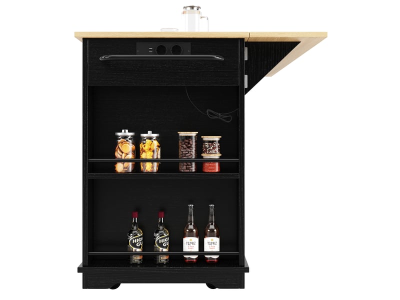  Desserte roulante,chariot de cuisine avec 2 portes,2 tiroirs,6 compartiments,plateau pliable,porte-serviettes et rangements,noir desserte noir - Conforama E