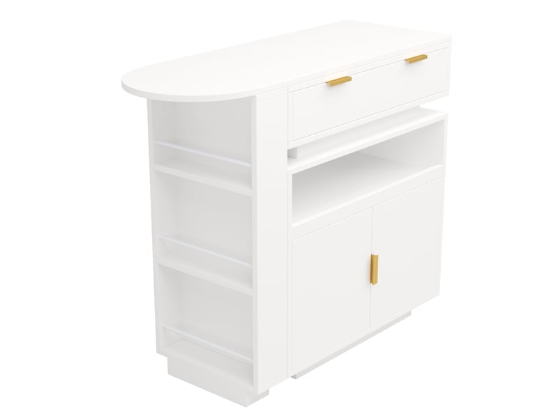 Îlot de cuisine extensible, table de bar blanche avec rangement, plateau pivotant, 115 à 183 cm - Conforama W