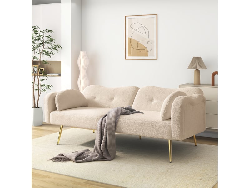  Canapé-lit 2 places 175x79x82 cm dossier réglable bois beige naturel  - Conforama C
