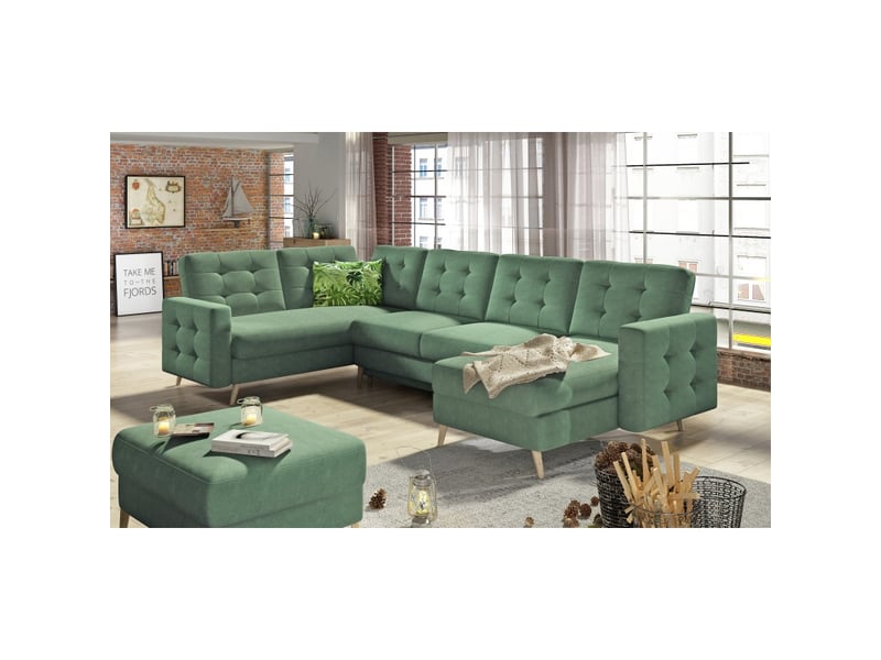  Canapé d'angle panoramique convertible hasgard u 326 cm vert avec coffre  - Conforama B
