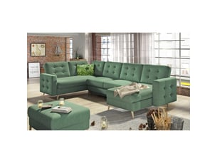 Canapé d'angle panoramique convertible hasgard u 326 cm vert avec coffre