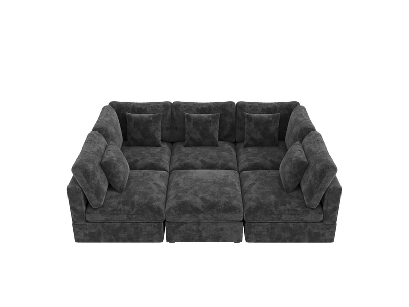  Canapé d’angle modulable avec rangement xl 6 places 370 x 147 x 81 cm grand canapé en l avec méridienne et pouf chenille gris  - Conforama E