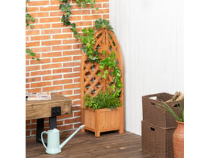 Jardinière avec treillis en bois marron 32 x 32 x 108 cm, support pour plantes grimpantes, pour balcon