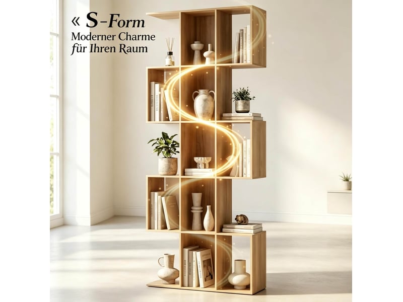 Bibliothèque 5 niveaux 80x24x200 cm – chêne – forme s avec 15 niches ouvertes, gain de place - Conforama D