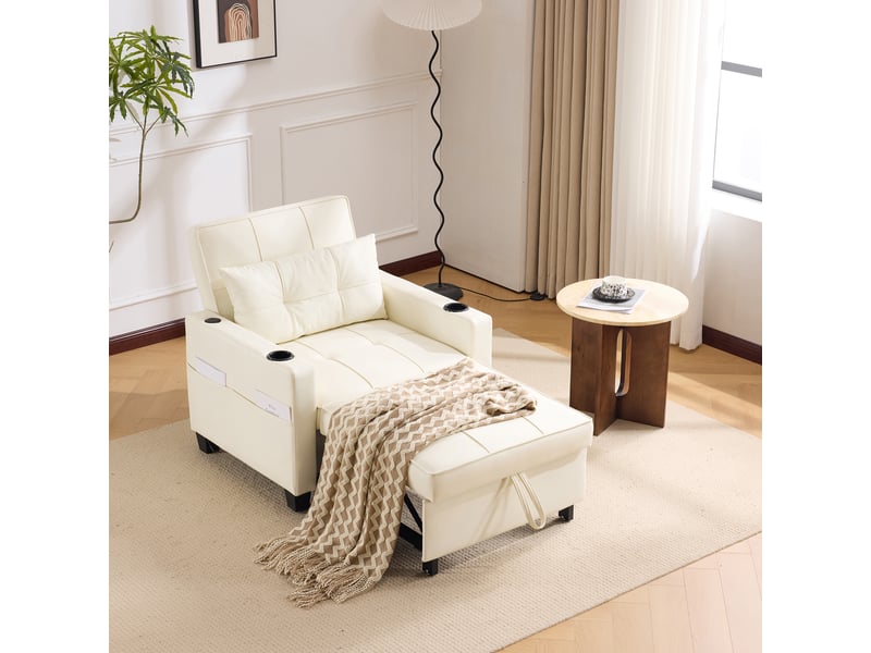 Fauteuil convertible blanc 1 place - canapé lit extensible avec usb et porte-gobelets, design moderne  - Conforama B