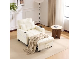 Fauteuil convertible blanc 1 place - canapé lit extensible avec usb et porte-gobelets, design moderne