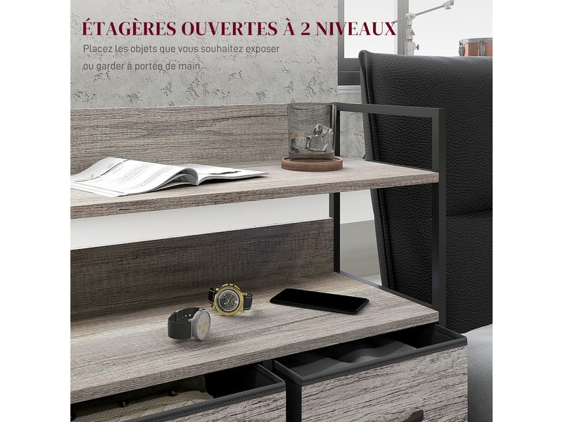 Meuble de rangement style industriel commode 98l x 29p x 85h cm 5 tiroirs en tissu pliables et amovibles et étagères - - Conforama E