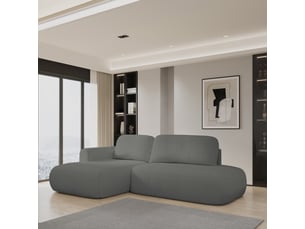 Canapé d'angle gauche convertible <strong>MASSENO</strong> <strong></strong> 4 places Tissu bouclette gris avec coffre de rangement